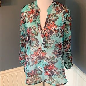 Kut From The Kloth Green Floral Blouse Petite S
